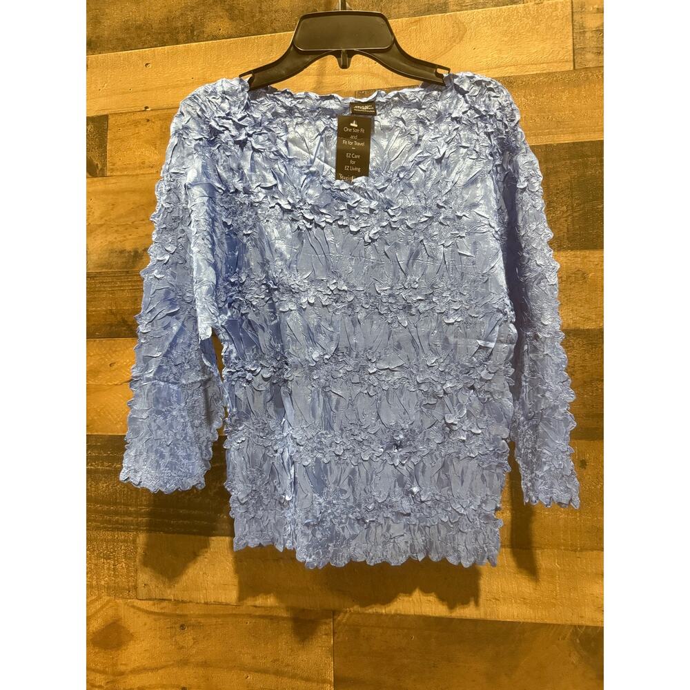 Origami Magic Scarf Women’s Blouse – Solid Blue, 3/4 Sleeve, One Size